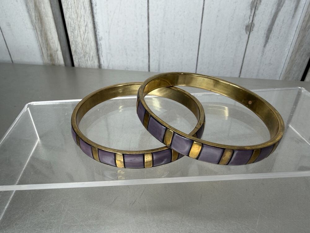 Vintage Purple & Gold Tone Bangle Bracelet Retro Glam Estate Set Of 2